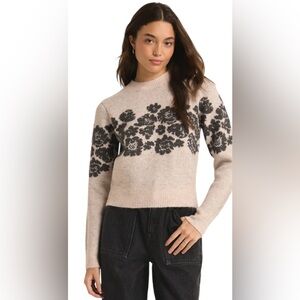Z Supply Cream and Black Floral Sweater